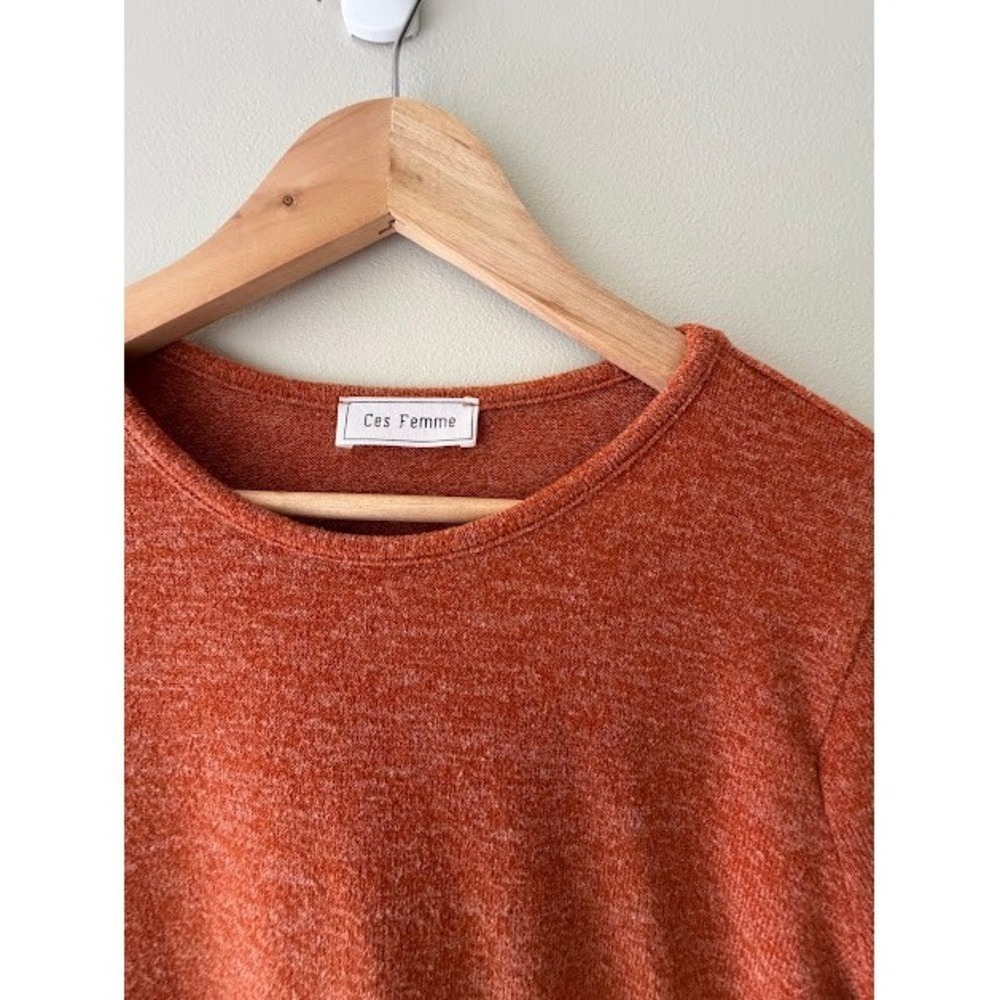 Boho Fall Ces Femme Babydoll Top L Orange Heathered Bell Sleeve Empire Waist - Picture 2 of 6